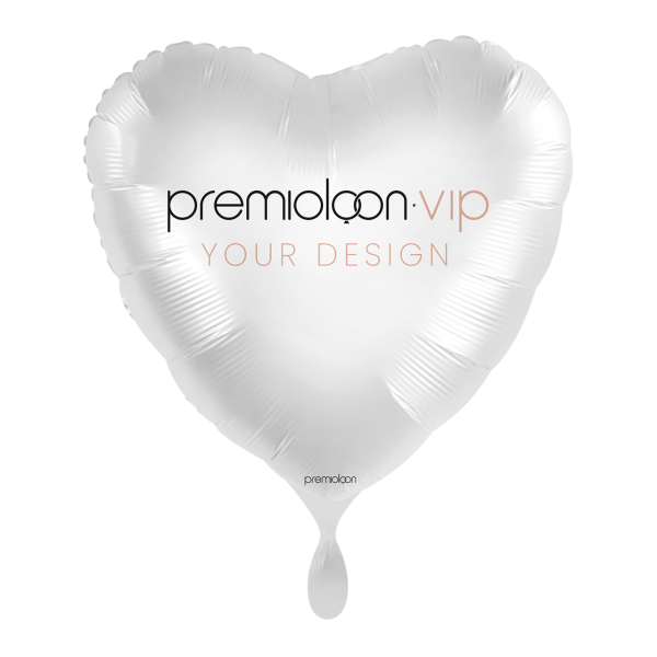 1 Customised Balloon - Heart, Ø 43cm, 1-Sided, unpackaged - Satin White