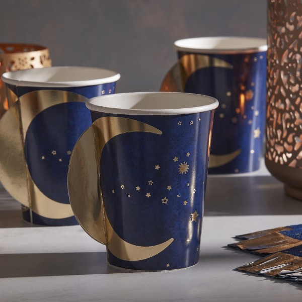 8 Paper Cup - Pop Out Moon - Navy and Gold