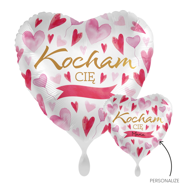 1 Balloon - Personalize IT - I Love You Hearts - POL
